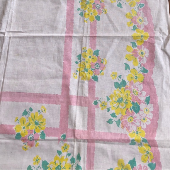 VTG 50’s LINEN COTTON TABLE CLOTH Spring Flowers - Picture 7 of 8
